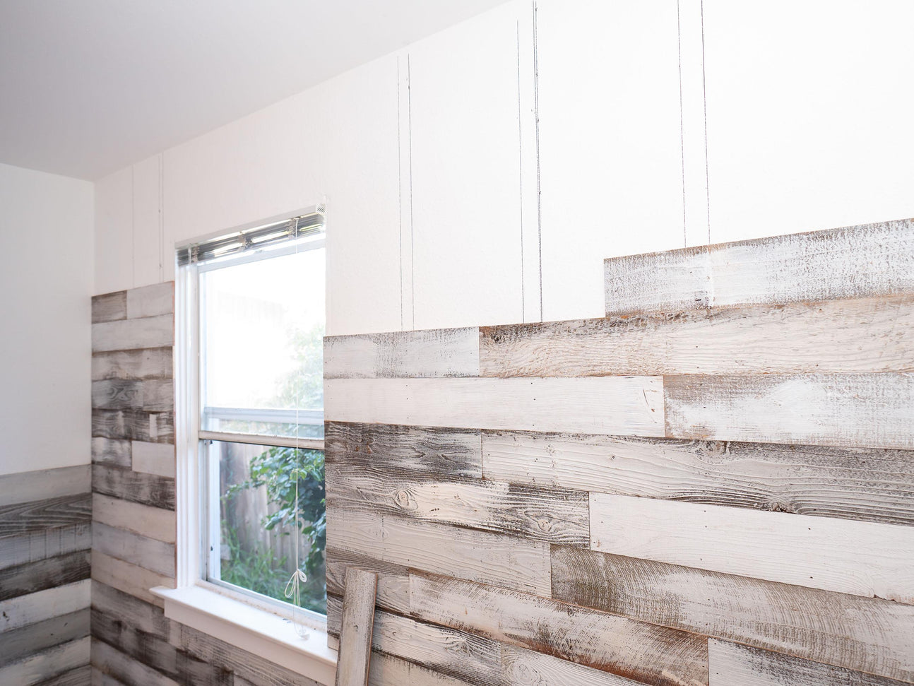 Whitewash Tongue & Groove Reclaimed Barn Wood Planks for Accent Wall Paneling, Interlocking Seamless Redwood Siding, White Painted Cladding