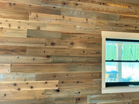 Brushed Tongue & Groove Reclaimed Barn Wood Accent Wall Paneling, Clean Modern Planks, California Redwood Siding, Premium Wirewheeled Boards